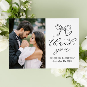 Elegantes Black Bow Foto Wedding Dankeskarte