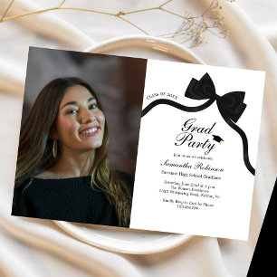 Elegantes Black Bow Graduation Party Foto Einladung