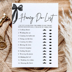 Elegantes Black Bow Honey Do List Brautparty Game Einladung