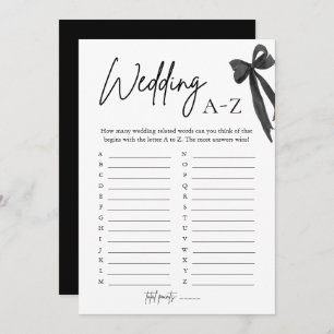 Elegantes Black Bow Wedding A-Z Brautparty Game Einladung