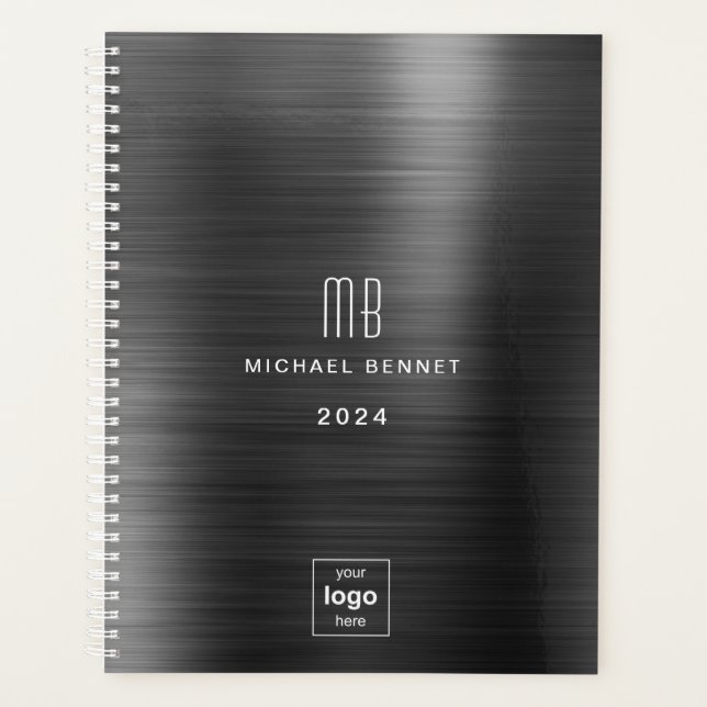 Elegantes Black Business-Logo 2024 Planer (Vorderseite)