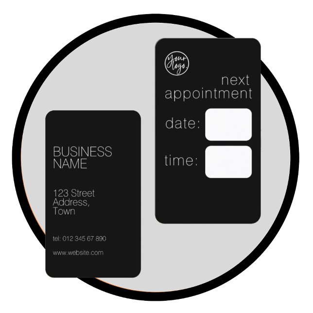 ELEGANTES BLACK BUSINESS LOGO NÄCHSTE ERNENNUNGSKA VISITENKARTE (Von Creator hochgeladen)