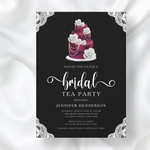 Elegantes Black Cake & Lace Brautparty Tea Party Einladung