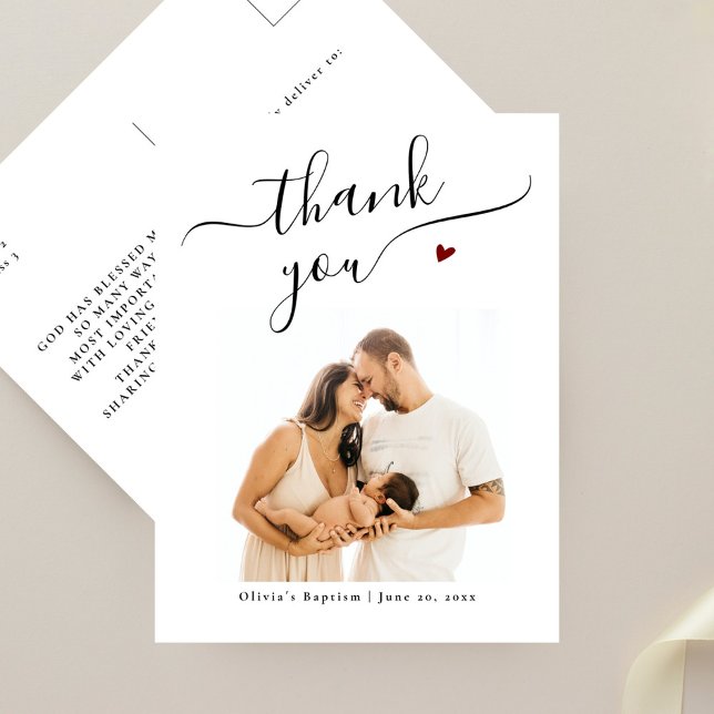 Elegantes Black Calligraphy Baptism Foto Vielen Da Postkarte (Von Creator hochgeladen)