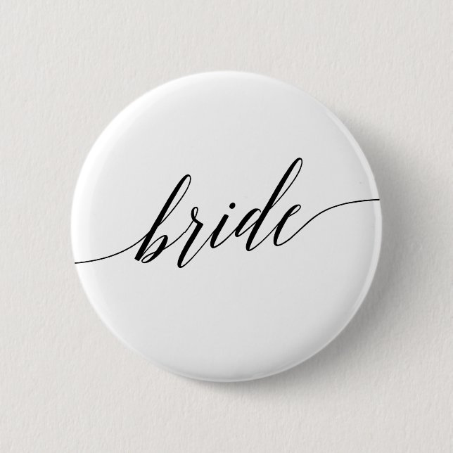Elegantes Black Calligraphy Bride Brautparty Button (Vorderseite)
