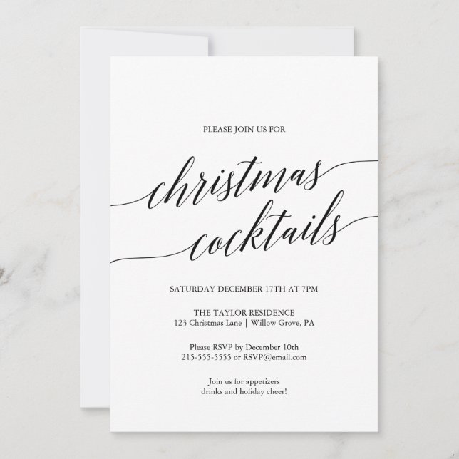 Elegantes Black Calligraphy Christmas Cocktail Par Einladung (Vorderseite)