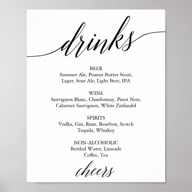 Elegantes Black Calligraphy Drink Menu Sign Poster (Vorne)