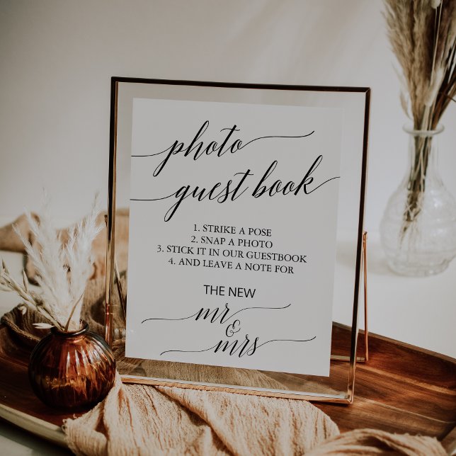 Elegantes Black Calligraphy Foto Gästebuch (Von Creator hochgeladen)