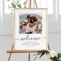 Elegantes Black Calligraphy Foto Wedding Willkomme