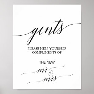 Elegantes Black Calligraphy Gents Badezimmer-Zeich Poster