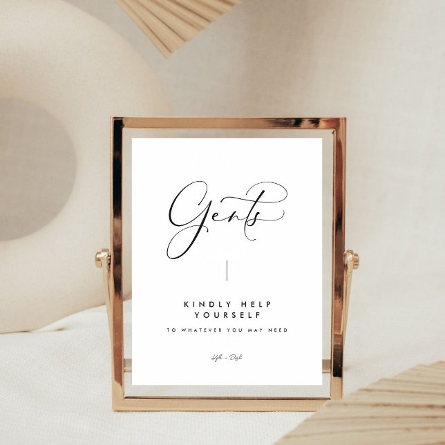 Elegantes Black Calligraphy Gents Badezimmer-Zeich Sockelschild (Von Creator hochgeladen)