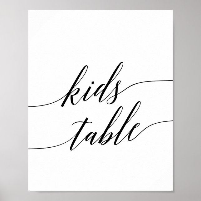 Elegantes Black Calligraphy Kids Table Sign Poster (Vorne)