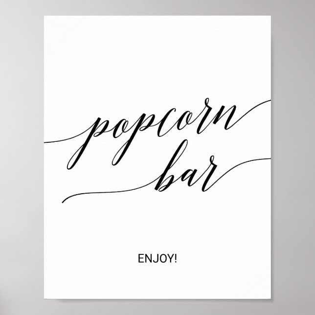 Elegantes Black Calligraphy Popcorn Bar Sign Poster (Vorne)