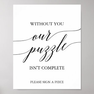 Elegantes Black Calligraphy Puzzle Guestbook-Zeich Poster