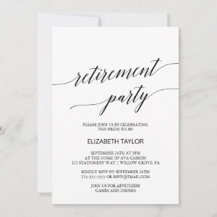Elegantes Black Calligraphy Retirement Party Einladung