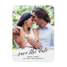 Elegantes Black Calligraphy Save the Date Foto Magnet