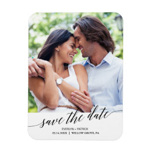 Elegantes Black Calligraphy Save the Date Foto Magnet