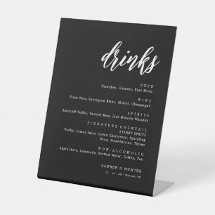 Elegantes Black Calligraphy Wedding Drinks Menu Sockelschild
