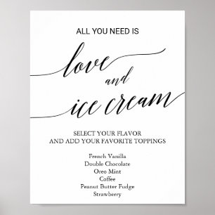Elegantes Black Calligraphy Wedding Ice Cream Sign Poster