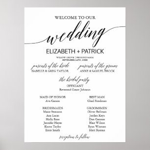 Elegantes Black Calligraphy Wedding Program Poster