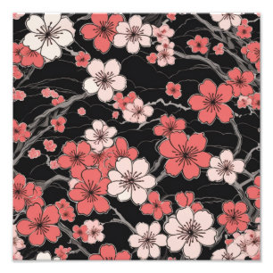 Elegantes Black Cherry Blossom Muster Fotodruck