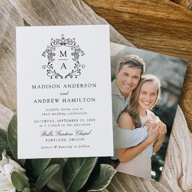 Elegantes Black Chinoiserie Foto Hochzeit Einladung (Von Creator hochgeladen)