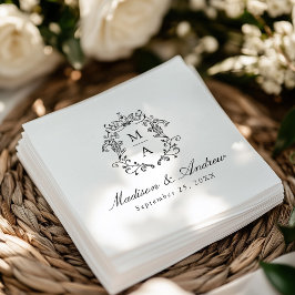 Elegantes Black Chinoiserie Monogram Wappen Weddin Serviette