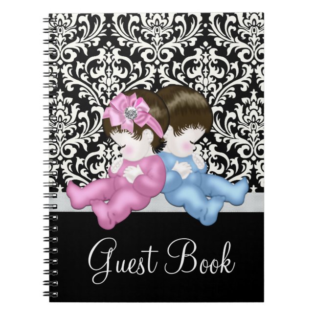 Elegantes Black Damask Baby Shower Gästebuch Notizblock (Vorderseite)