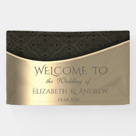 Elegantes Black Damask Gold Wedding Banner