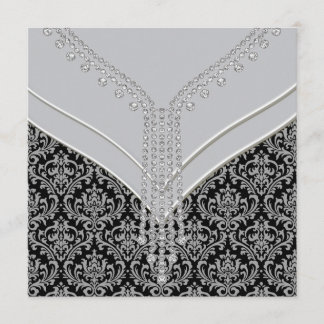 Elegantes Black Damask Party Einladung