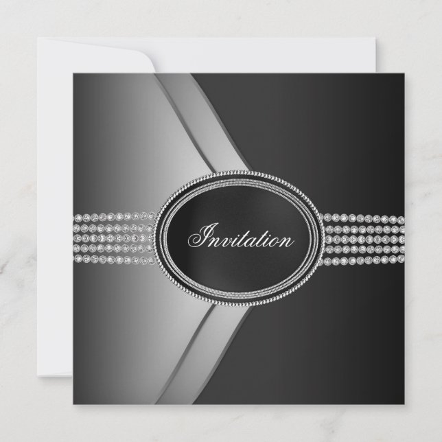 Elegantes Black Diamond Black Krawatte Party Einladung (Vorderseite)