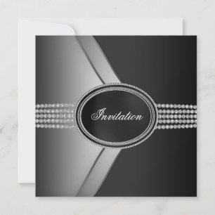 Elegantes Black Diamond Black Krawatte Party Einladung