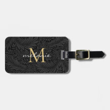 Elegantes Black Floral Gold Monogramm