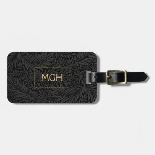 Elegantes Black Floral Gold Monogramm Gepäckanhänger