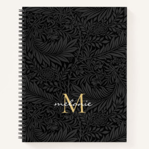 Elegantes Black Floral Gold Monogramm Notizbuch