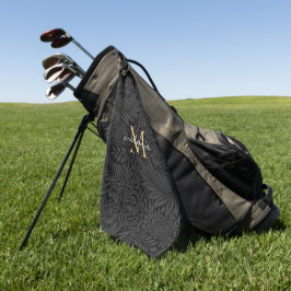 Elegantes Black Floral Gold Script Monogram Golfhandtuch