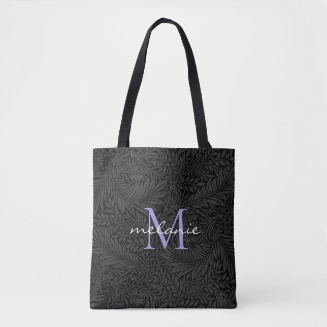 Elegantes Black Floral Lavender Script Monogram (Vorderseite)