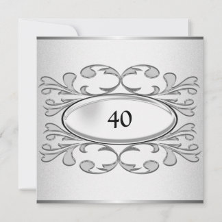 Elegantes Black Floral Silver 40. Geburtstag Party Einladung