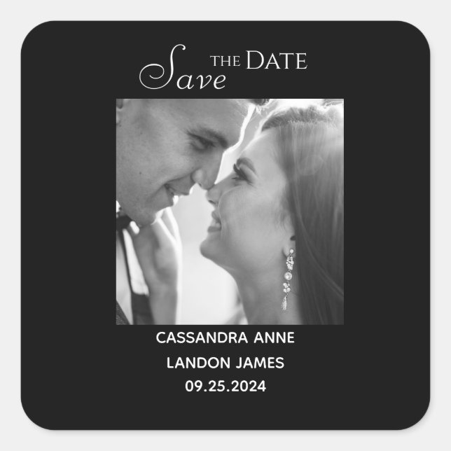 Elegantes Black Foto Chic Stilvolle Typografie Quadratischer Aufkleber (Vorderseite)