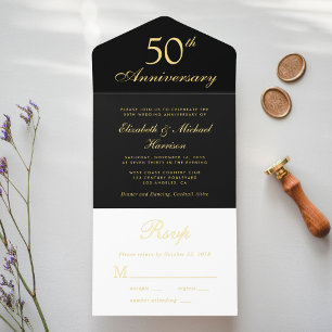 Elegantes Black Gold 50. Hochzeitstag All-in-One-Einladung