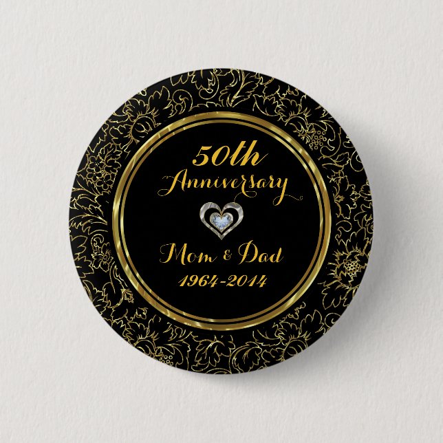 Elegantes Black & Gold 50. Hochzeitstag Button (Vorderseite)