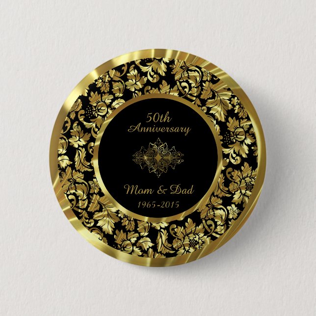 Elegantes Black & Gold 50. Hochzeitstag Button (Vorderseite)