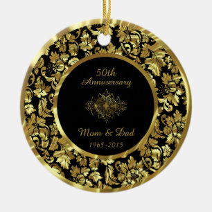 Elegantes Black & Gold 50. Hochzeitstag Keramik Ornament