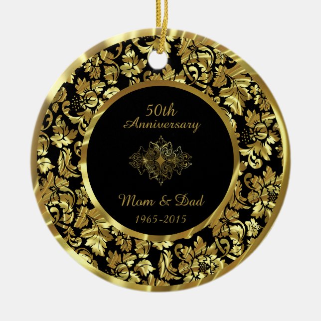 Elegantes Black & Gold 50. Hochzeitstag Keramik Ornament (Vorne)