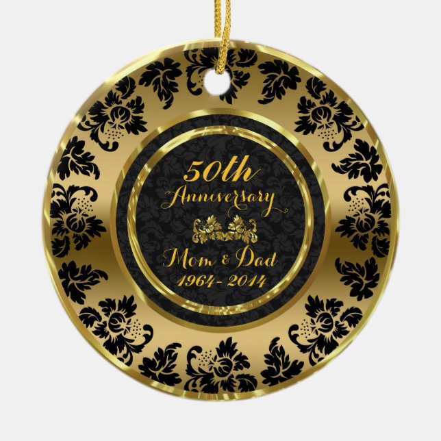 Elegantes Black & Gold 50. Hochzeitstag Keramik Ornament (Vorne)