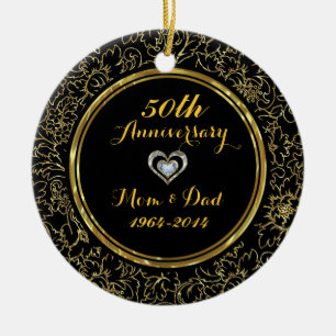 Elegantes Black & Gold 50. Hochzeitstag Keramik Ornament