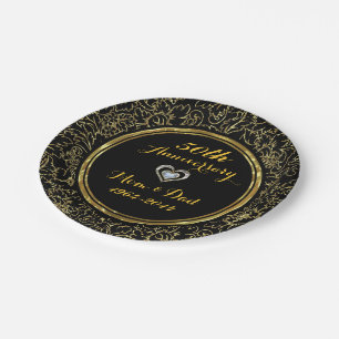 Elegantes Black & Gold 50. Hochzeitstag Pappteller