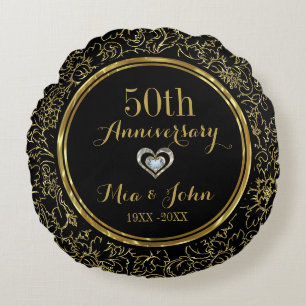 Elegantes Black & Gold 50. Hochzeitstag Rundes Kissen