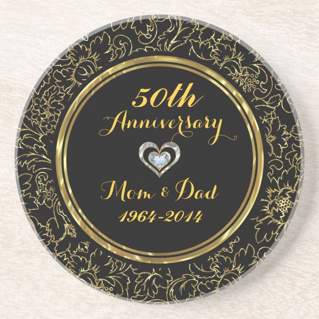 Elegantes Black & Gold 50. Hochzeitstag Untersetzer (Vorne)
