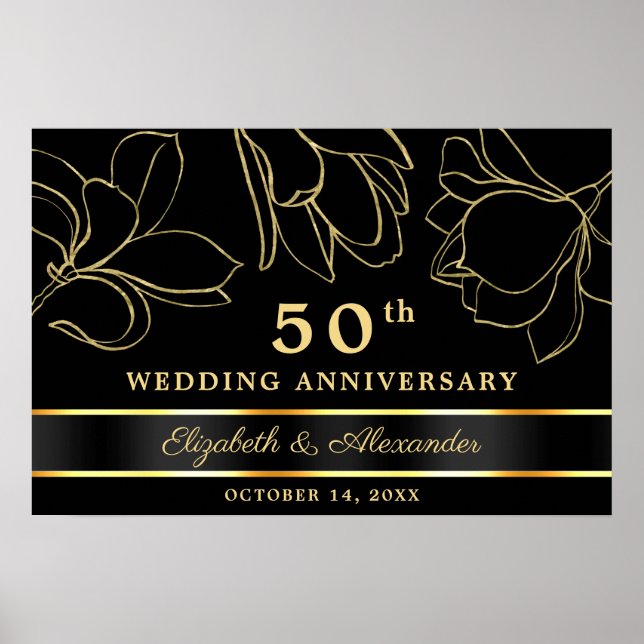 Elegantes Black Gold 50. Wedding Anniversary Poste Poster (Vorne)